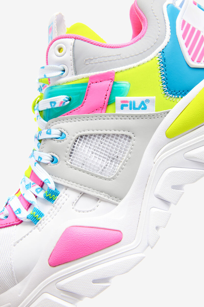 White / Grey / Yellow Women's Fila Cage Mid Mixed Media Trainers | fGYNgQkC8bk