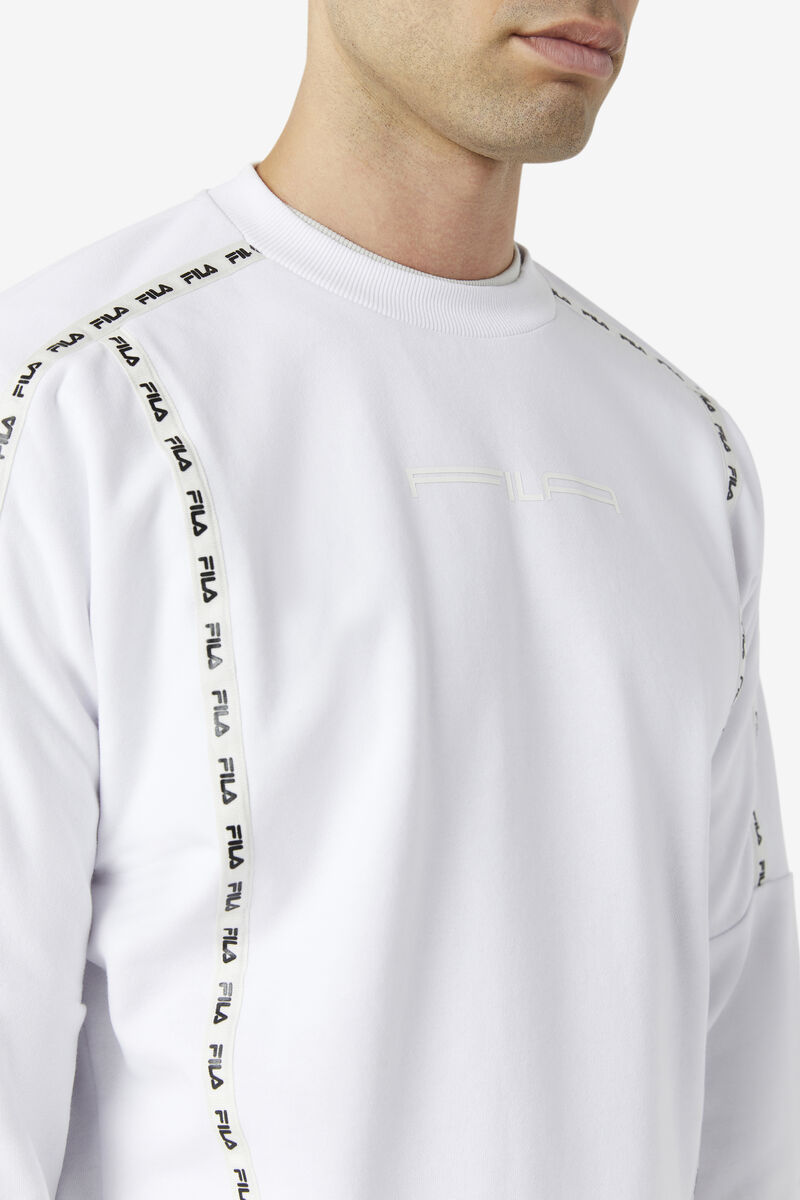 White Men's Fila Everzone Crew Sweatshirts | GSH9o3sdvUp