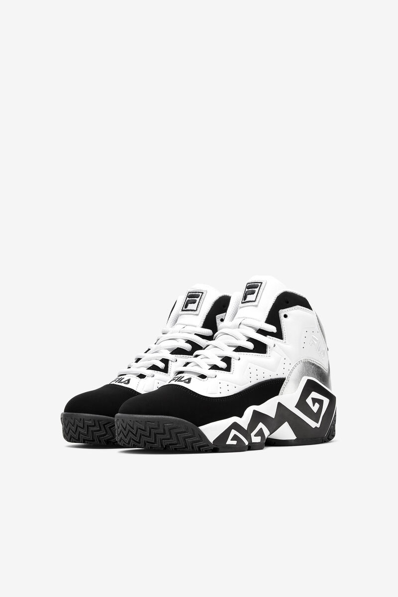 White / Metal Silver / Black Kids' Fila Little Mb Basketball Shoes | 14paJgao5xm