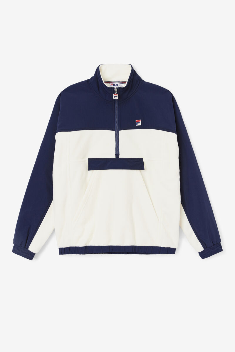 White / Navy Men\'s Fila Erick 1/2 Zip Pullover Jackets | JibYT14y7LV