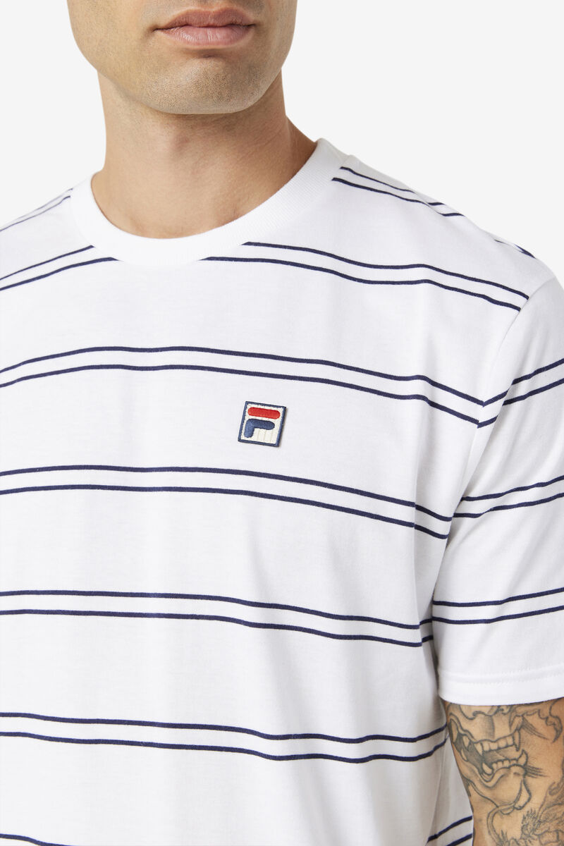 White / Navy Men's Fila Felix T Shirts | ZLaBRpghTTY