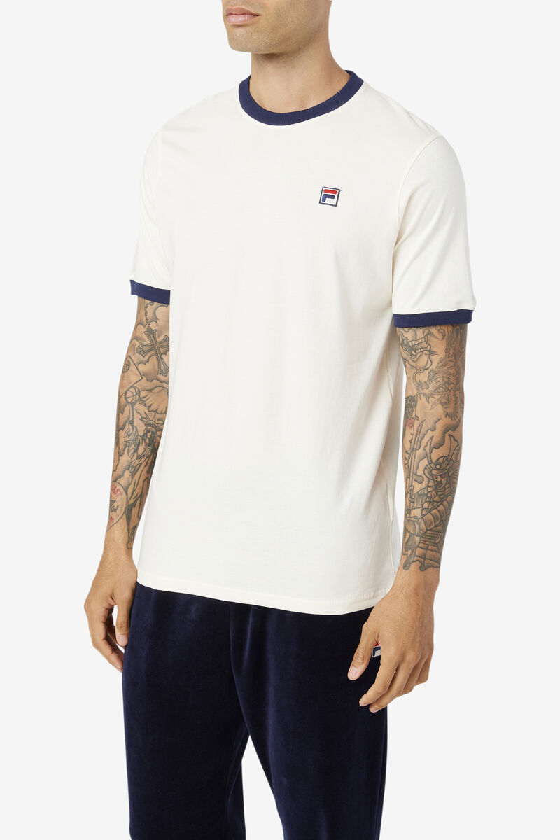 White / Navy Men's Fila Marconi Ringer T Shirts | nWZ2NsPWnmO