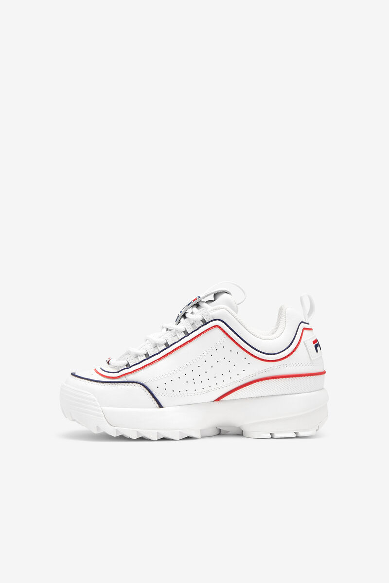 White / Navy / Red Kids' Fila Big Disruptor 2 Contrast Piping Platform Shoes | bAazF8t1aFP