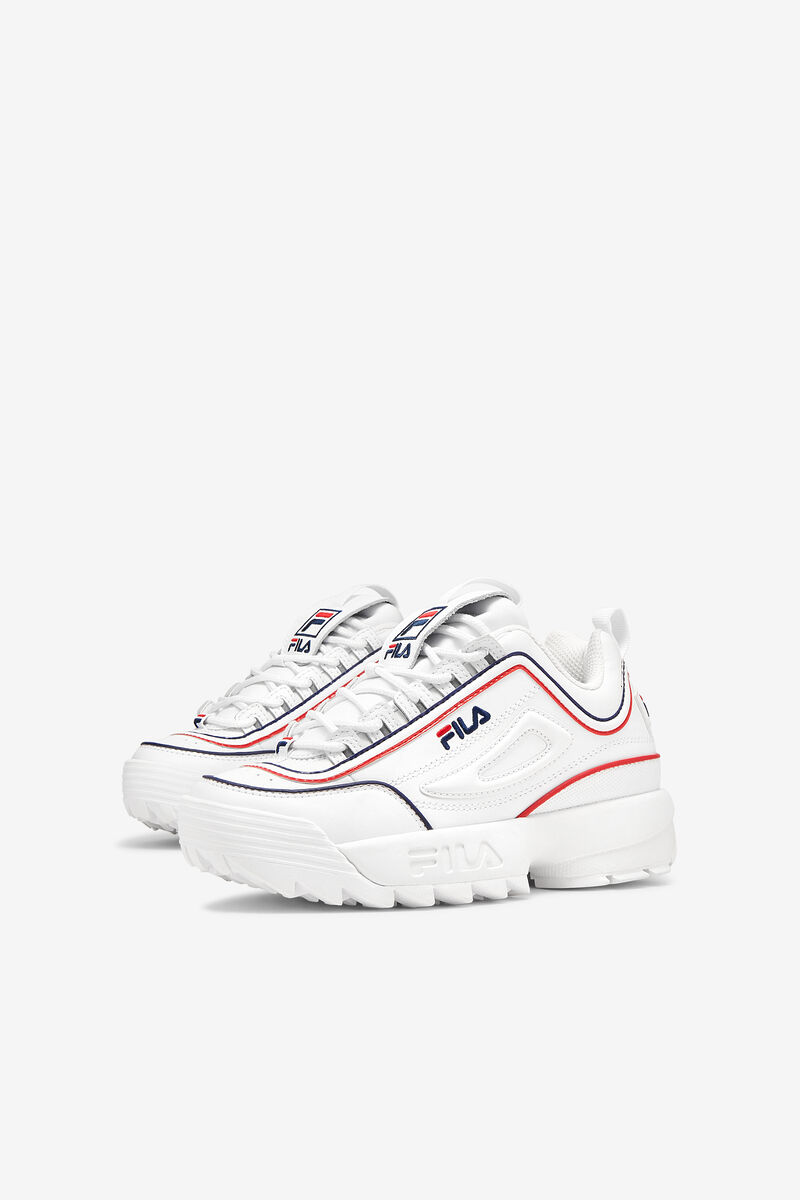 White / Navy / Red Kids' Fila Big Disruptor 2 Contrast Piping Platform Shoes | bAazF8t1aFP