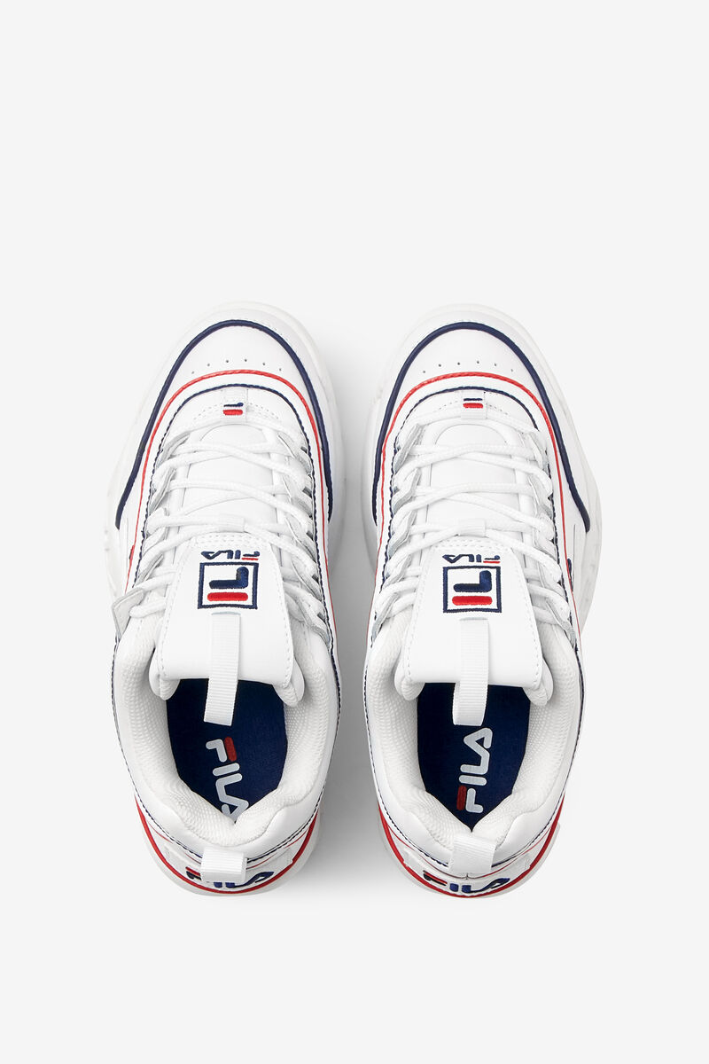 White / Navy / Red Kids' Fila Big Disruptor 2 Contrast Piping Platform Shoes | bAazF8t1aFP