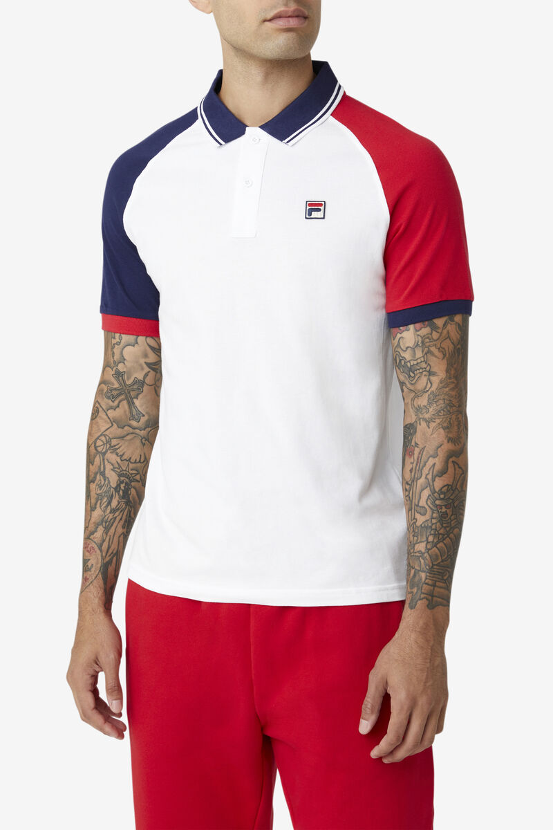 White / Navy / Red Men's Fila Apollo Polo Polos | bL89P7oVyPq