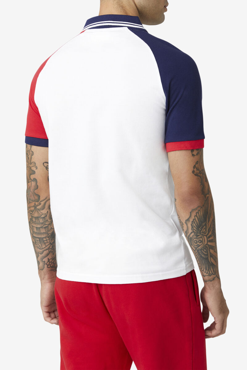 White / Navy / Red Men's Fila Apollo Polo Polos | bL89P7oVyPq