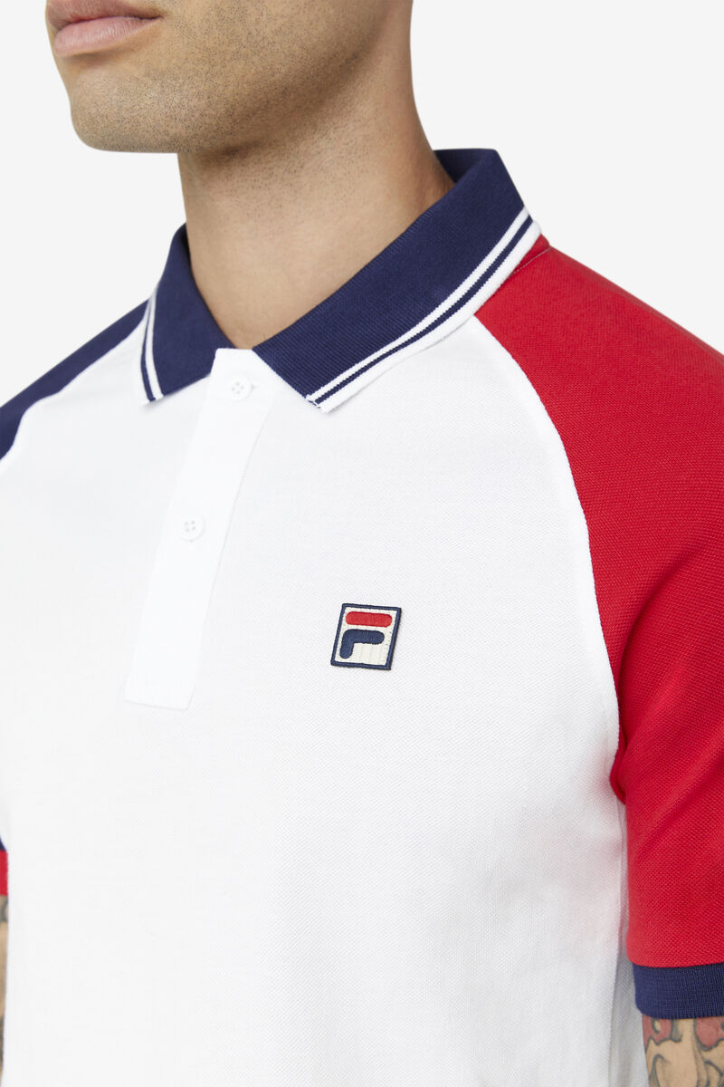 White / Navy / Red Men's Fila Apollo Polo Polos | bL89P7oVyPq