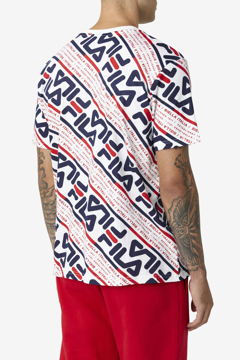 White / Navy / Red Men's Fila Calvin T Shirts | 4uKOUREBxWA