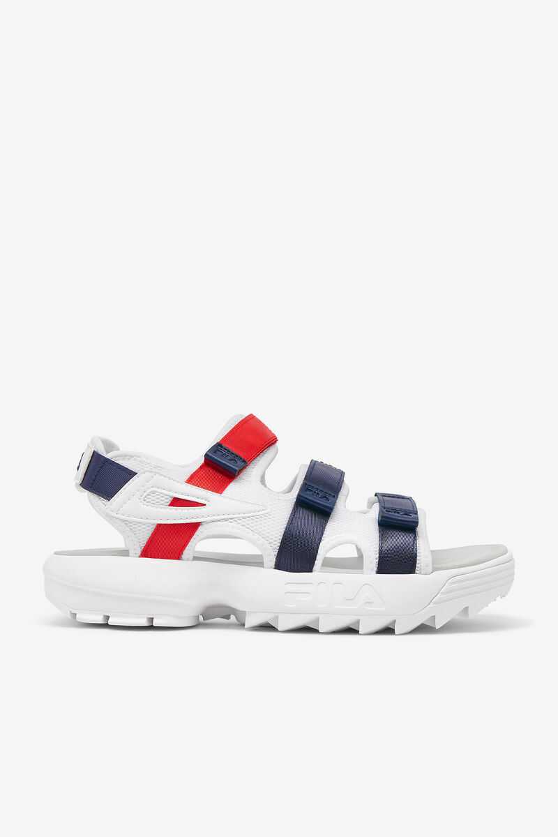 White / Navy / Red Men\'s Fila Disruptor Sandal Sandals | 9FZnbiUSUKP