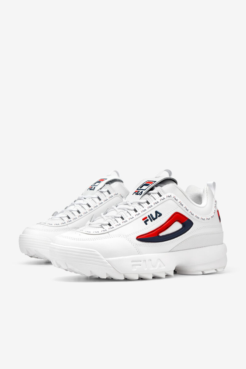 White / Navy / Red Men's Fila Disruptor 2 Premium Repeat Platform Shoes | GOdYjAugY8T