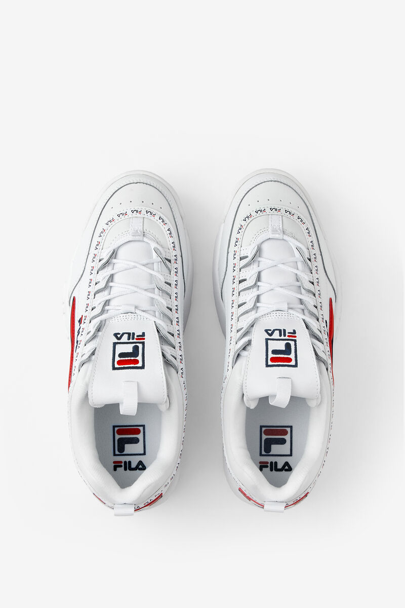 White / Navy / Red Men's Fila Disruptor 2 Premium Repeat Platform Shoes | GOdYjAugY8T