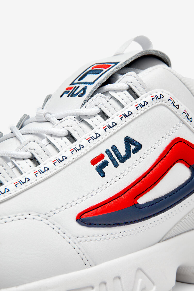 White / Navy / Red Men's Fila Disruptor 2 Premium Repeat Platform Shoes | GOdYjAugY8T