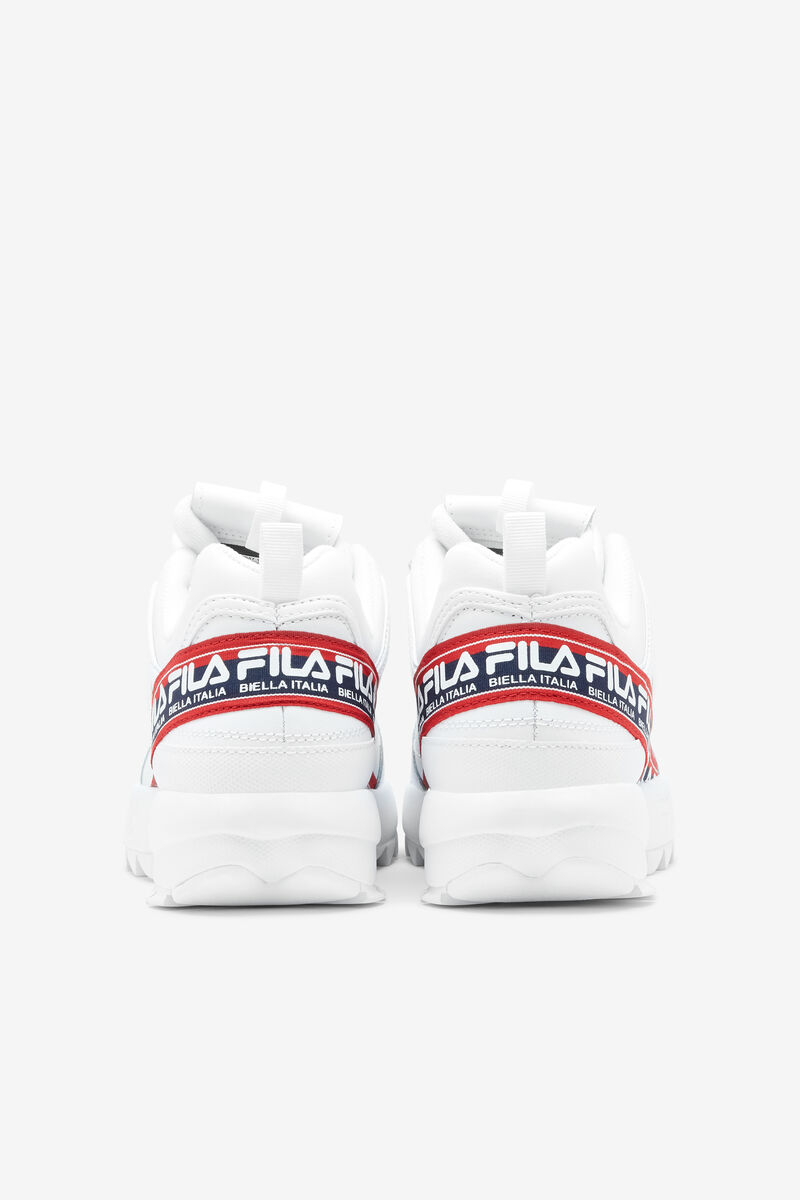 White / Navy / Red Men's Fila Disruptor 2 Premium Logo Tape Platform Shoes | tSKyFh6cWgl