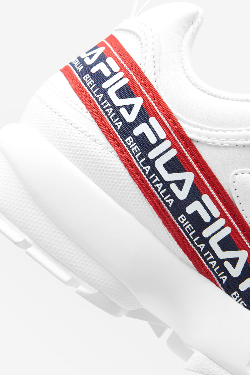 White / Navy / Red Men's Fila Disruptor 2 Premium Logo Tape Platform Shoes | tSKyFh6cWgl