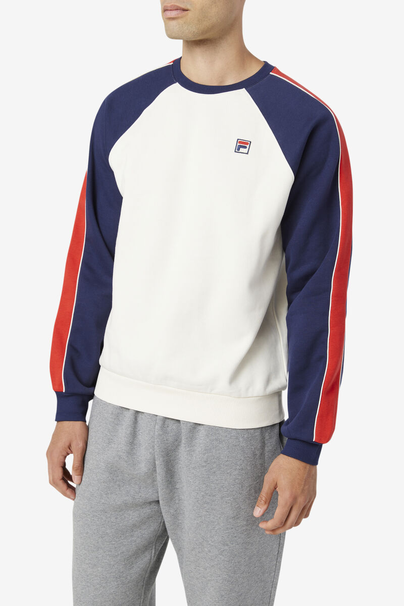 White / Navy / Red Men's Fila Nestor Crew Sweatshirts | 22J5sRFpEcL