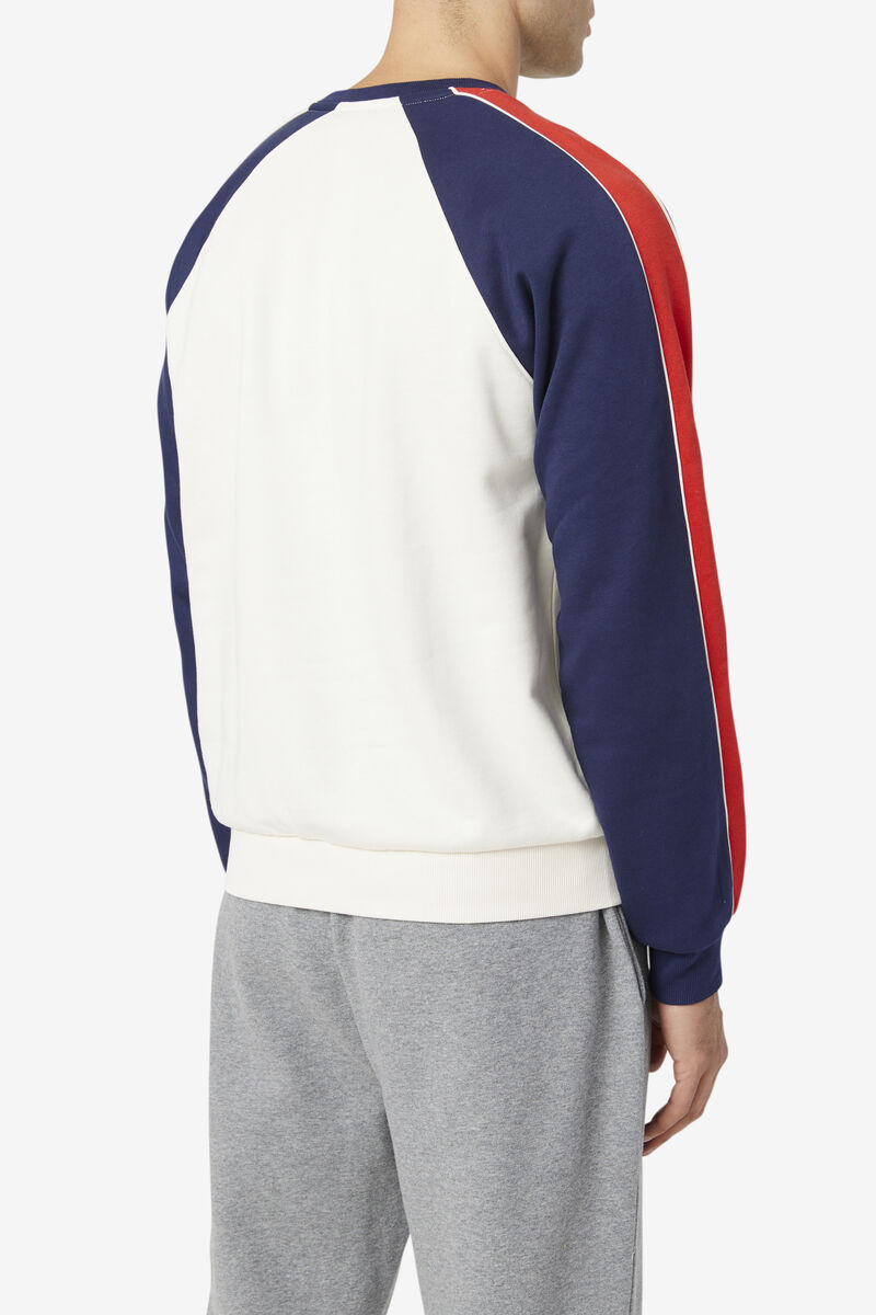 White / Navy / Red Men's Fila Nestor Crew Sweatshirts | 22J5sRFpEcL