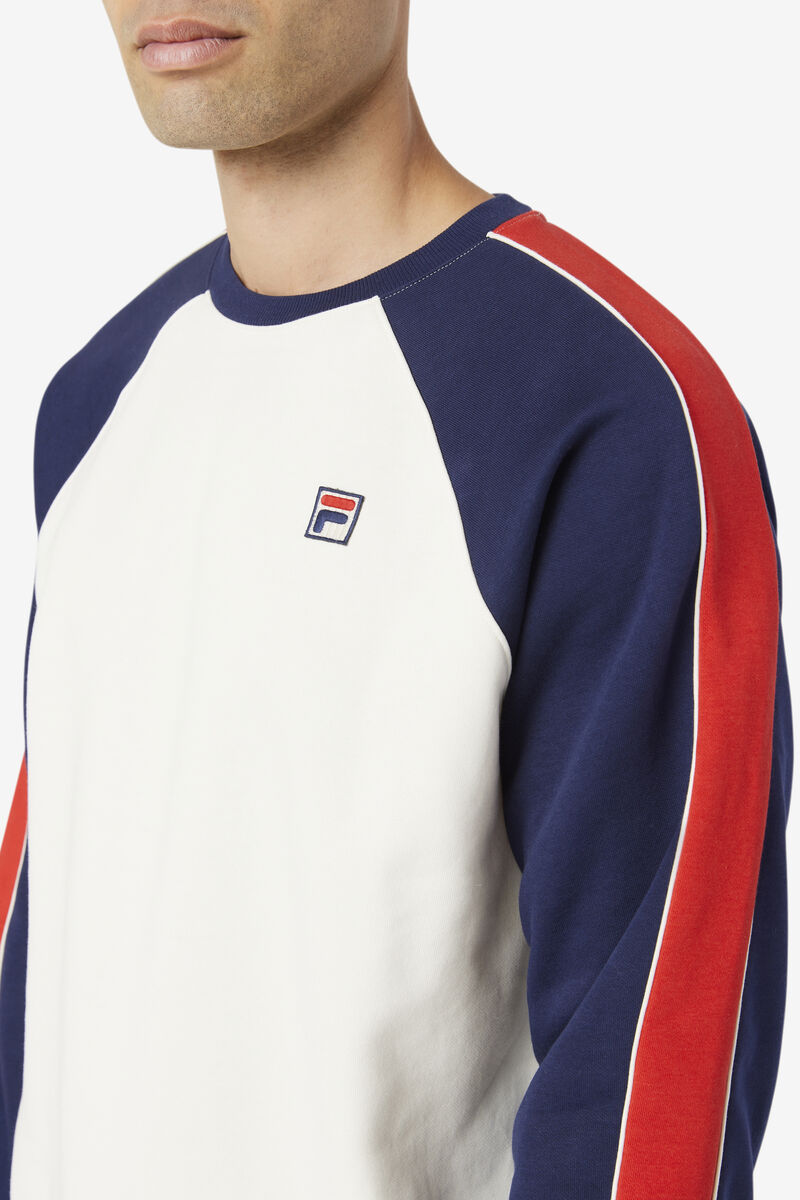 White / Navy / Red Men's Fila Nestor Crew Sweatshirts | 22J5sRFpEcL