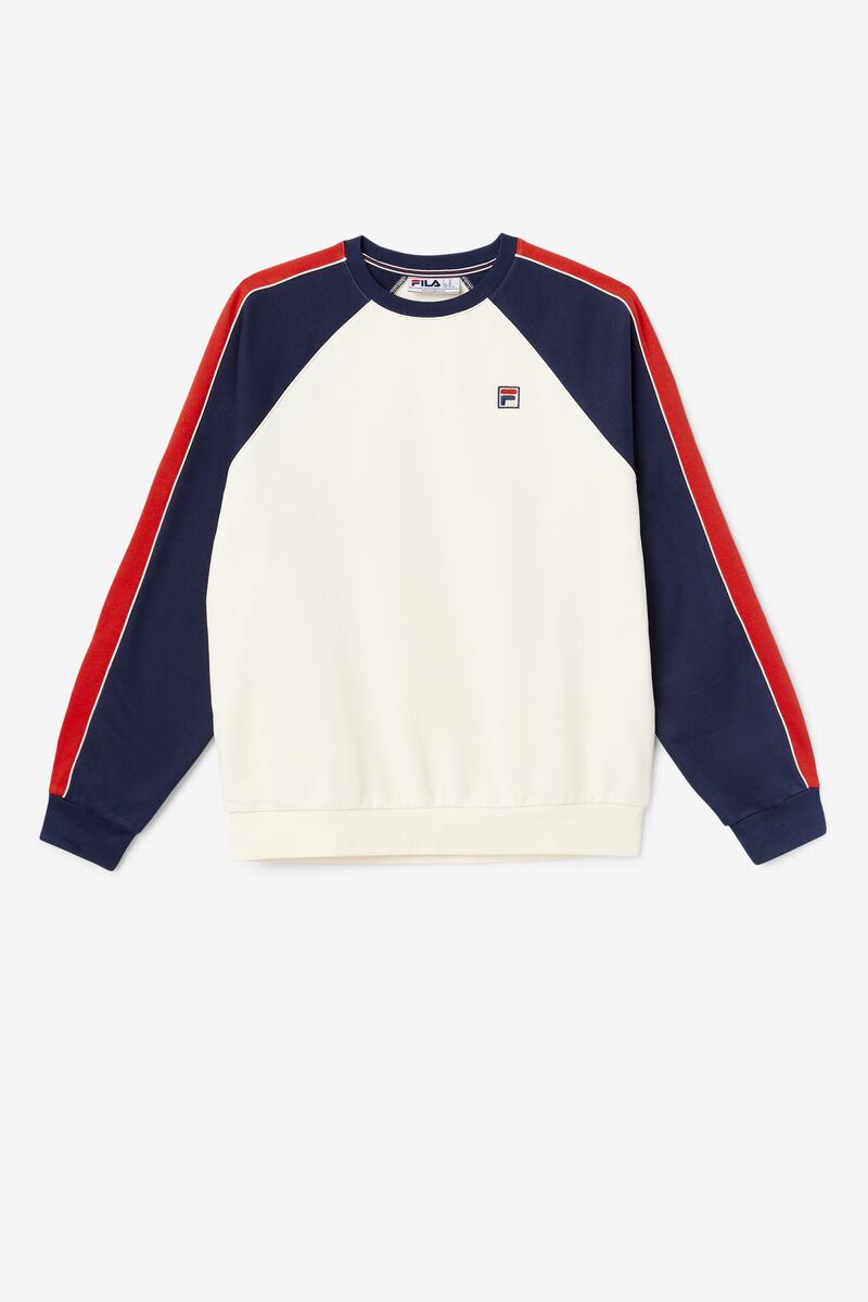 White / Navy / Red Men\'s Fila Nestor Crew Sweatshirts | 22J5sRFpEcL