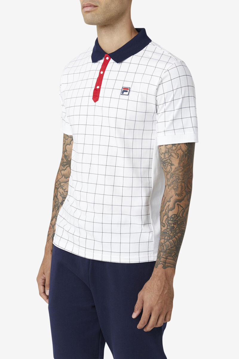 White / Navy / Red Men's Fila Nile Polo Polos | dWy1U1JH3sX