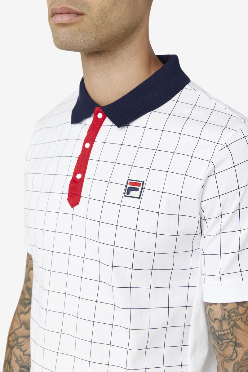 White / Navy / Red Men's Fila Nile Polo Polos | dWy1U1JH3sX