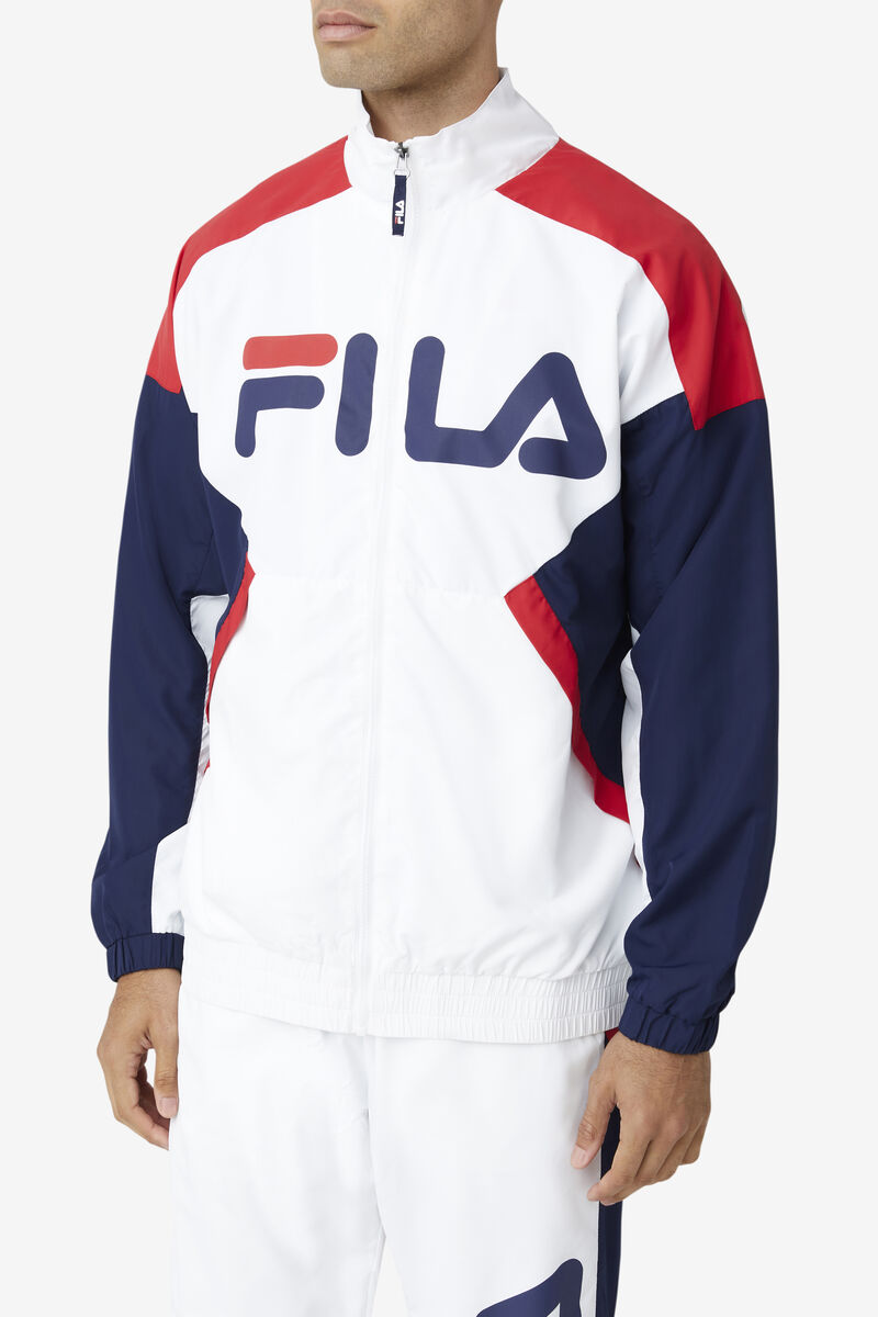 White / Navy / Red Men's Fila Oliviero Wind Jacket Tracksuits | hCzHGo9KvKL