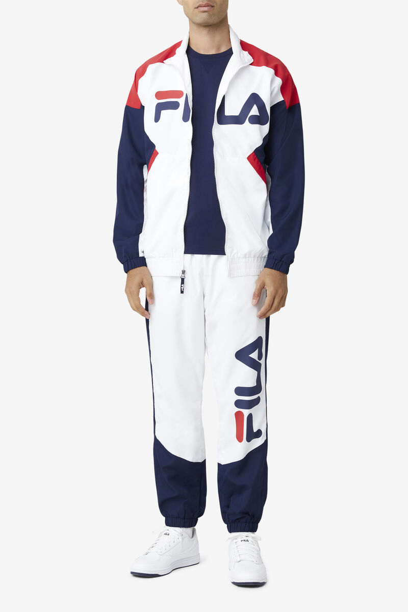 White / Navy / Red Men's Fila Oliviero Wind Jacket Tracksuits | hCzHGo9KvKL