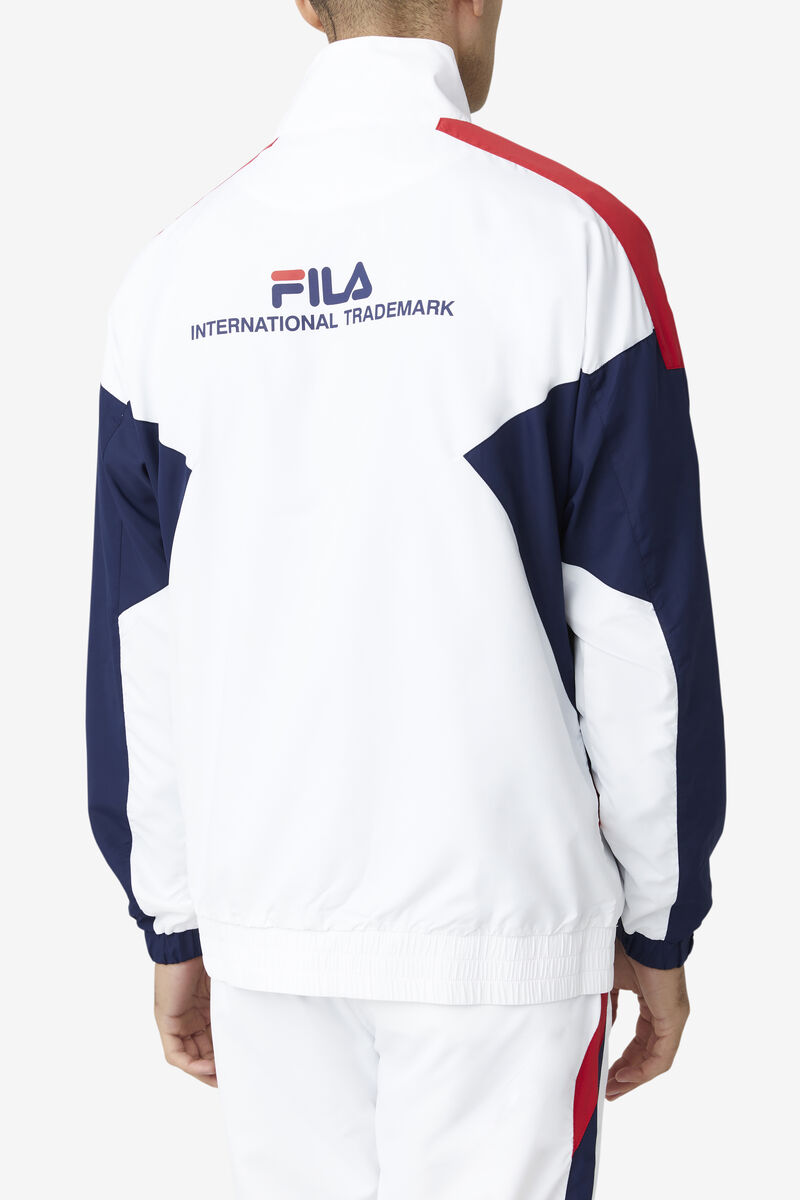 White / Navy / Red Men's Fila Oliviero Wind Jacket Tracksuits | hCzHGo9KvKL