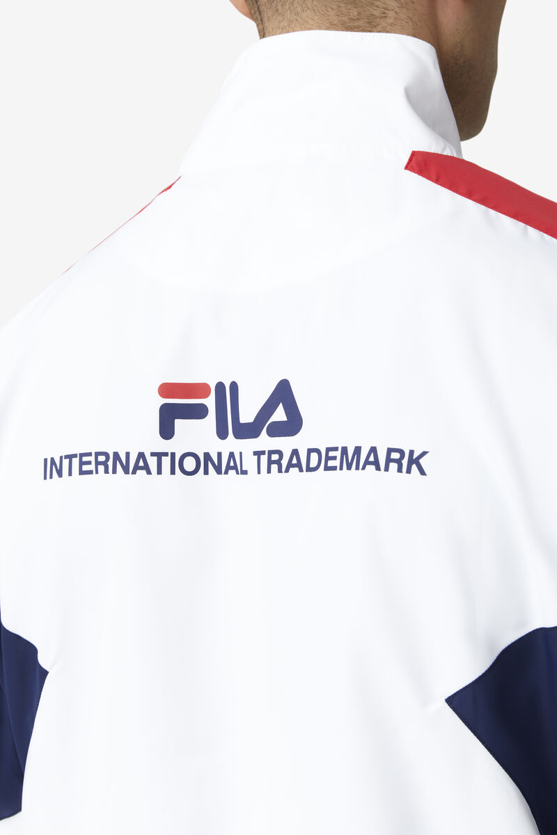 White / Navy / Red Men's Fila Oliviero Wind Jacket Tracksuits | hCzHGo9KvKL