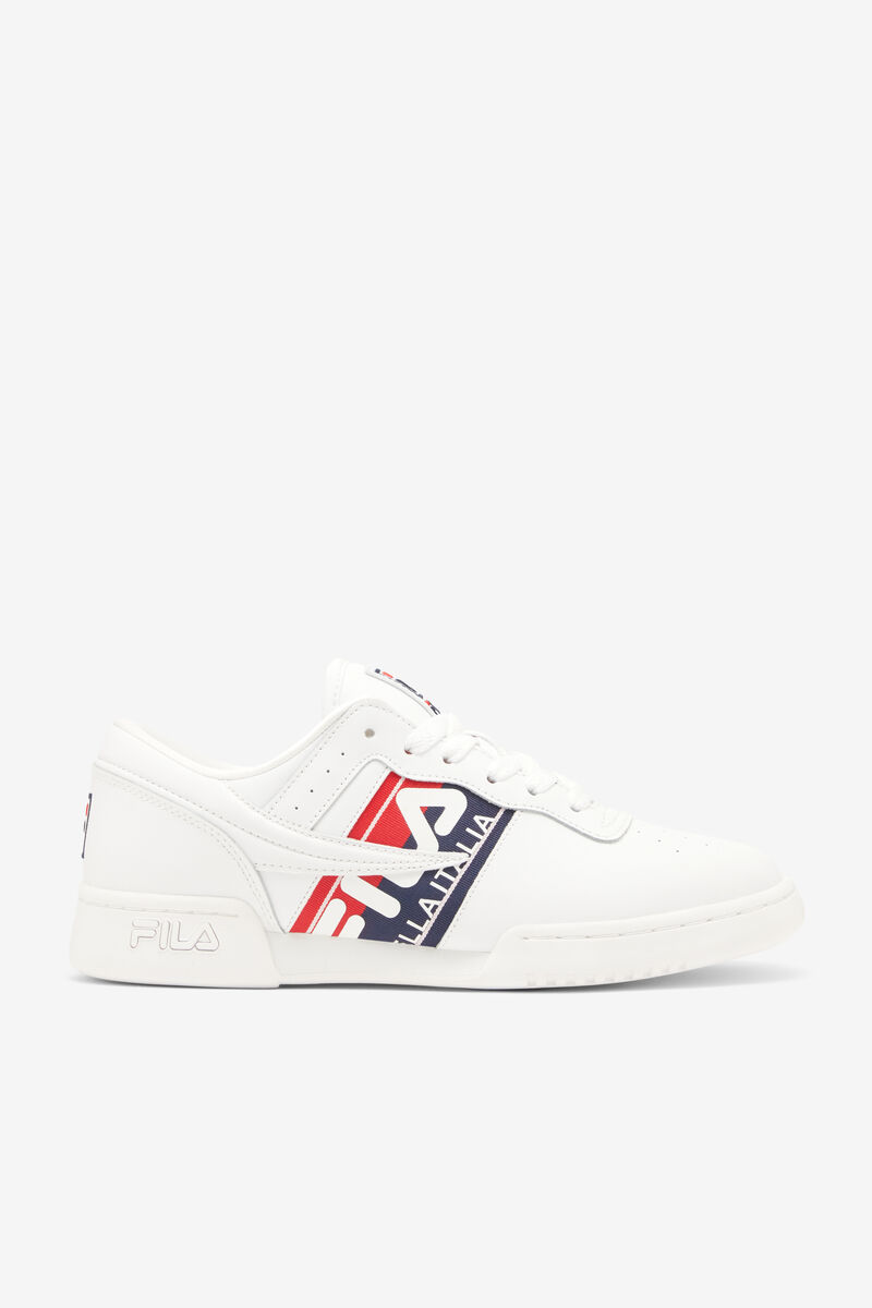 White / Navy / Red Men\'s Fila Original Fitness Logo Tape Flat Shoes | 5Zw4v4MRPuY