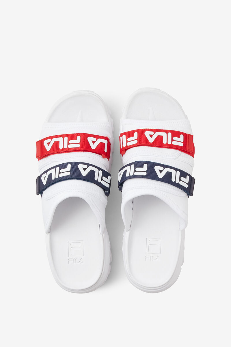 White / Navy / Red Men's Fila Outdoor Slide Slides | O3MjBpiF3bz