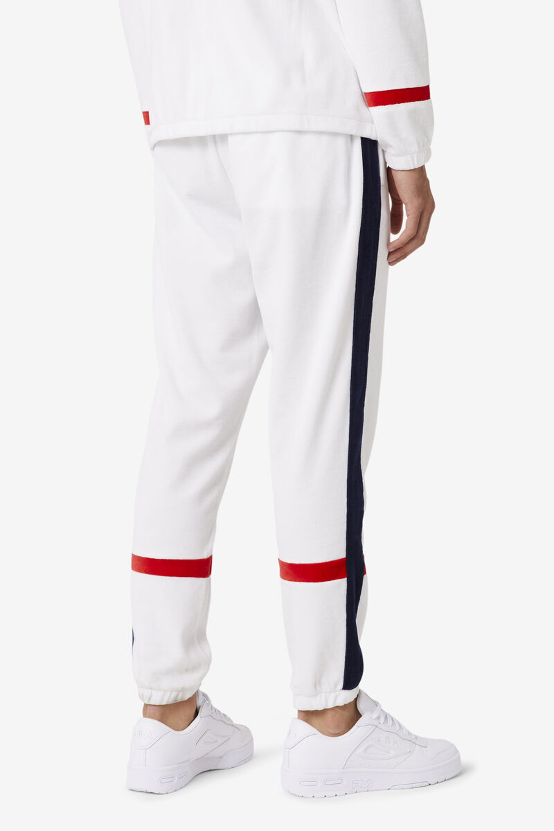 White / Navy / Red Men's Fila Ravid Velour Pant Tracksuits | DHUUXNijEKh