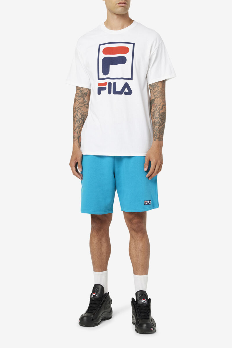 White / Navy / Red Men's Fila Stacked Shirt T Shirts | qaWRoBceWVo