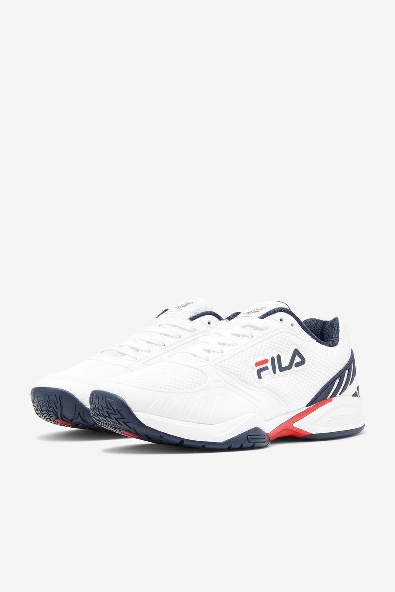 White / Navy / Red Men's Fila Volley Zone Sport Shoes | izUrmZtsNTW