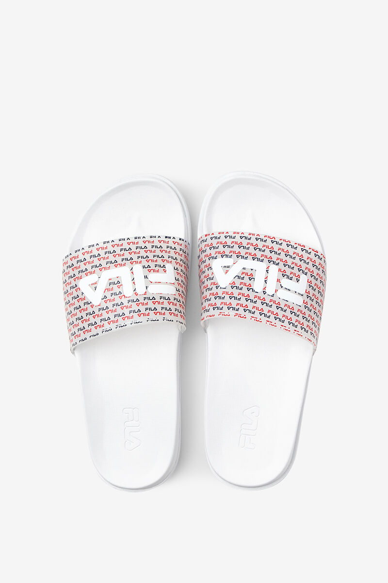 White / Navy / Red Women's Fila Drifter Luxe Repeat Sandals | mrRjAu5sT7w