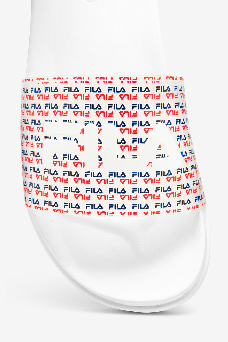 White / Navy / Red Women's Fila Drifter Luxe Repeat Sandals | mrRjAu5sT7w