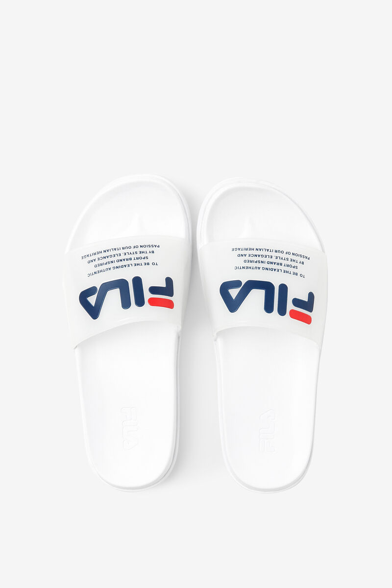 White / Navy / Red Women's Fila Drifter Luxe Clear Sandals | rw8jz3MnkxN