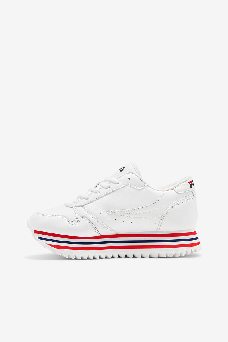 White / Navy / Red Women's Fila Fila Orbit Stripe Trainers | WHjFXETAD1S