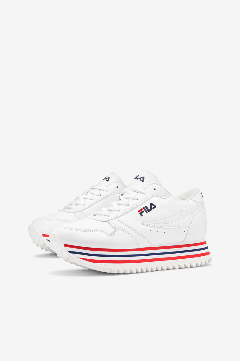 White / Navy / Red Women's Fila Fila Orbit Stripe Trainers | WHjFXETAD1S