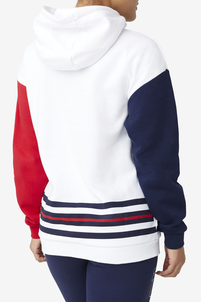 White / Navy / Red Women's Fila Indu Hoodie Hoodies | DWYzkuX6AOx