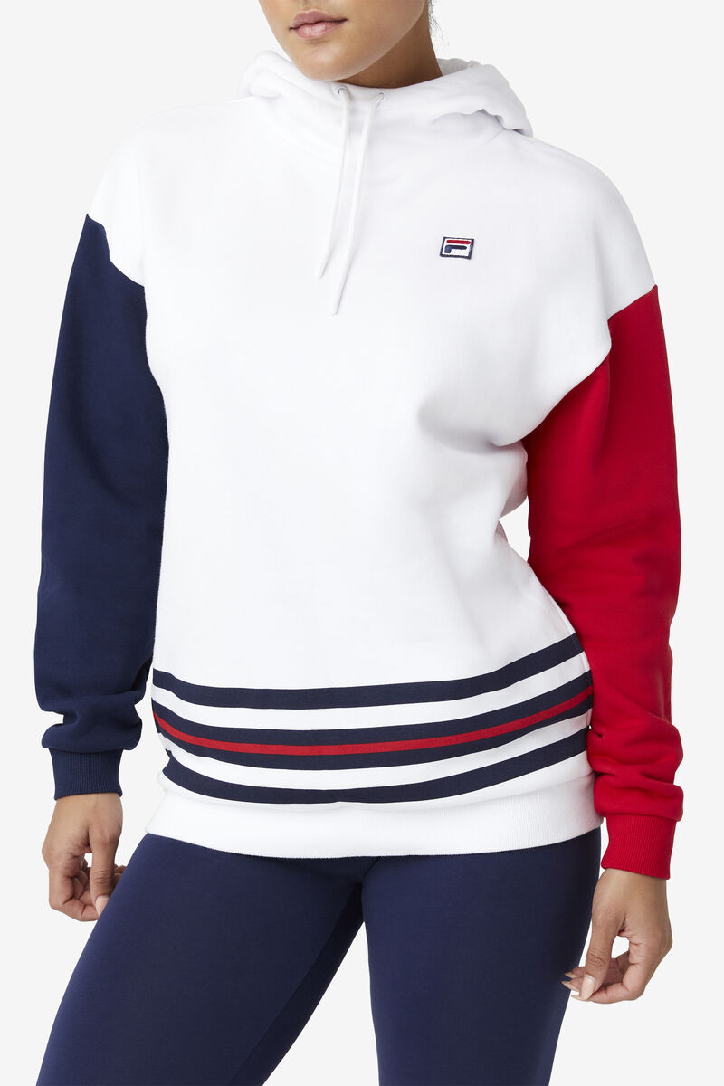 White / Navy / Red Women's Fila Indu Hoodie Hoodies | DWYzkuX6AOx