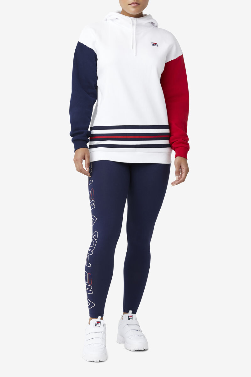 White / Navy / Red Women's Fila Indu Hoodie Hoodies | DWYzkuX6AOx