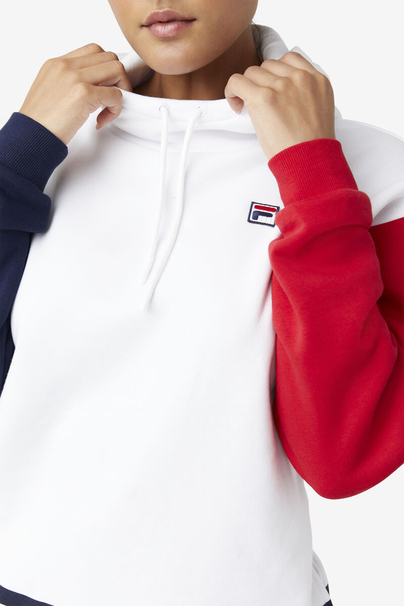 White / Navy / Red Women's Fila Indu Hoodie Hoodies | DWYzkuX6AOx