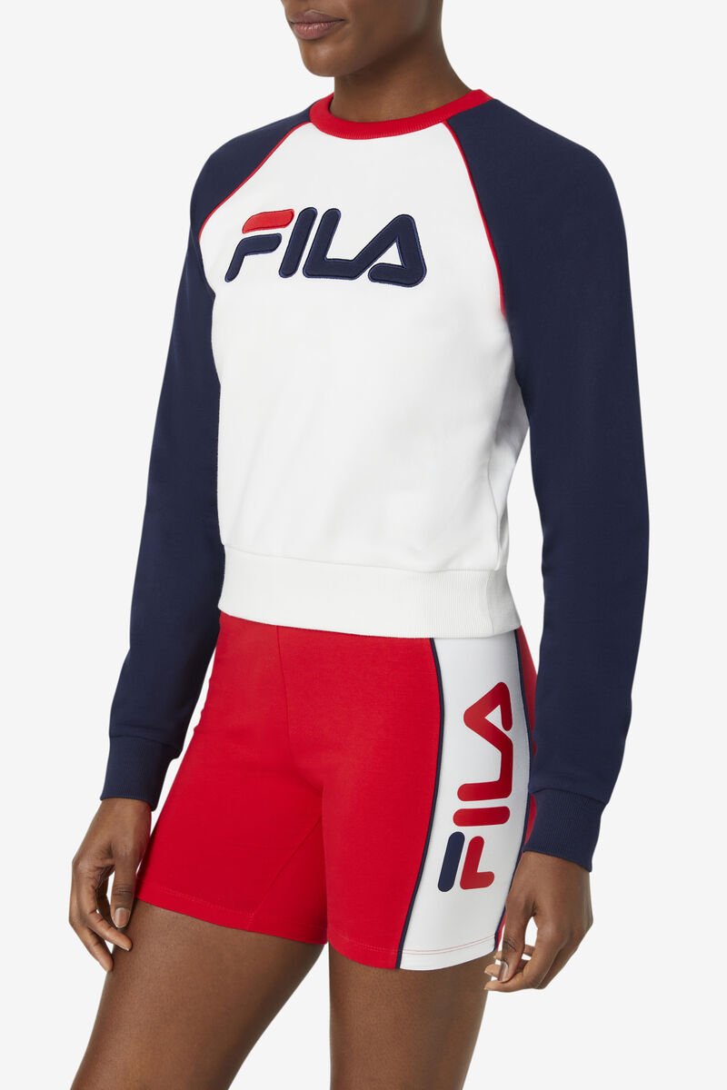 White / Navy / Red Women's Fila Riccarda Sweatshirt Sweatshirts | Lri1WfW4xri