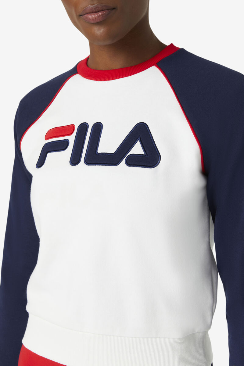 White / Navy / Red Women's Fila Riccarda Sweatshirt Sweatshirts | Lri1WfW4xri