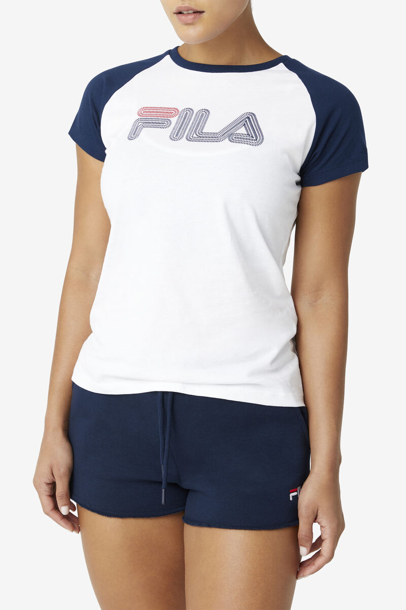 White / Navy Women's Fila Baseball T Shirts | QDLE2cnUhZs