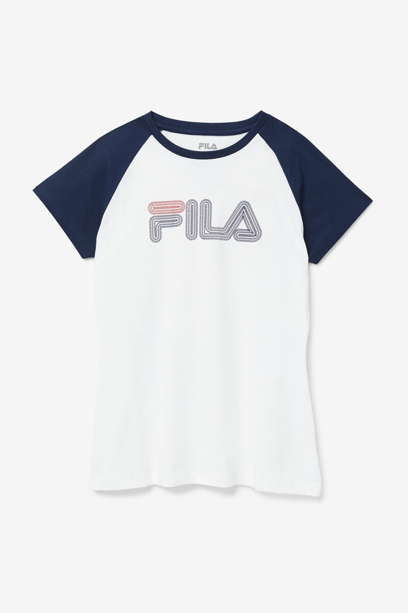 White / Navy Women\'s Fila Baseball T Shirts | QDLE2cnUhZs