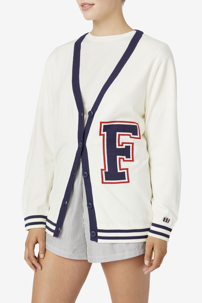 White / Navy Women's Fila Delfina Cardigan Sweaters | 4sJF2F8y2zc