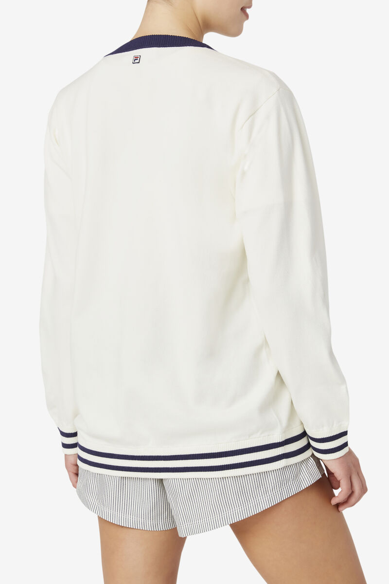 White / Navy Women's Fila Delfina Cardigan Sweaters | 4sJF2F8y2zc