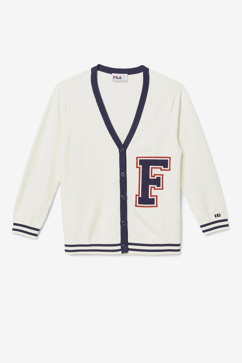 White / Navy Women\'s Fila Delfina Cardigan Sweaters | 4sJF2F8y2zc